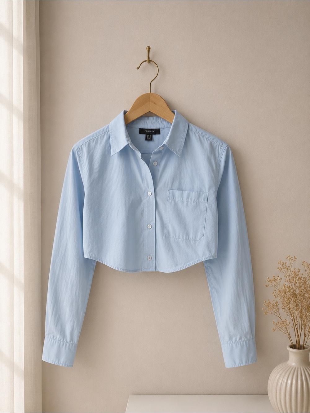 Cropped Light Blue Button-Front Shirt